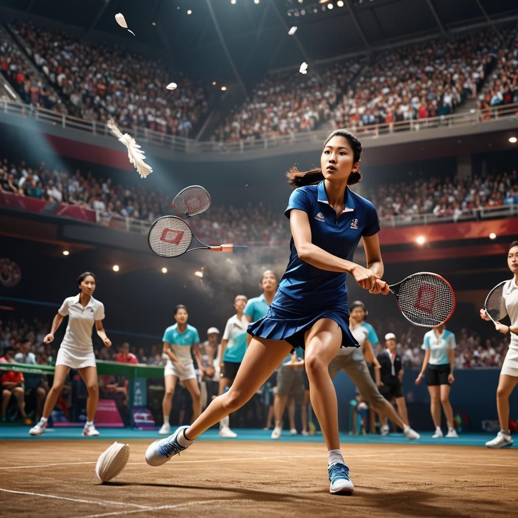 Elegant Badminton Athlete at the Olympics: Detailed Art