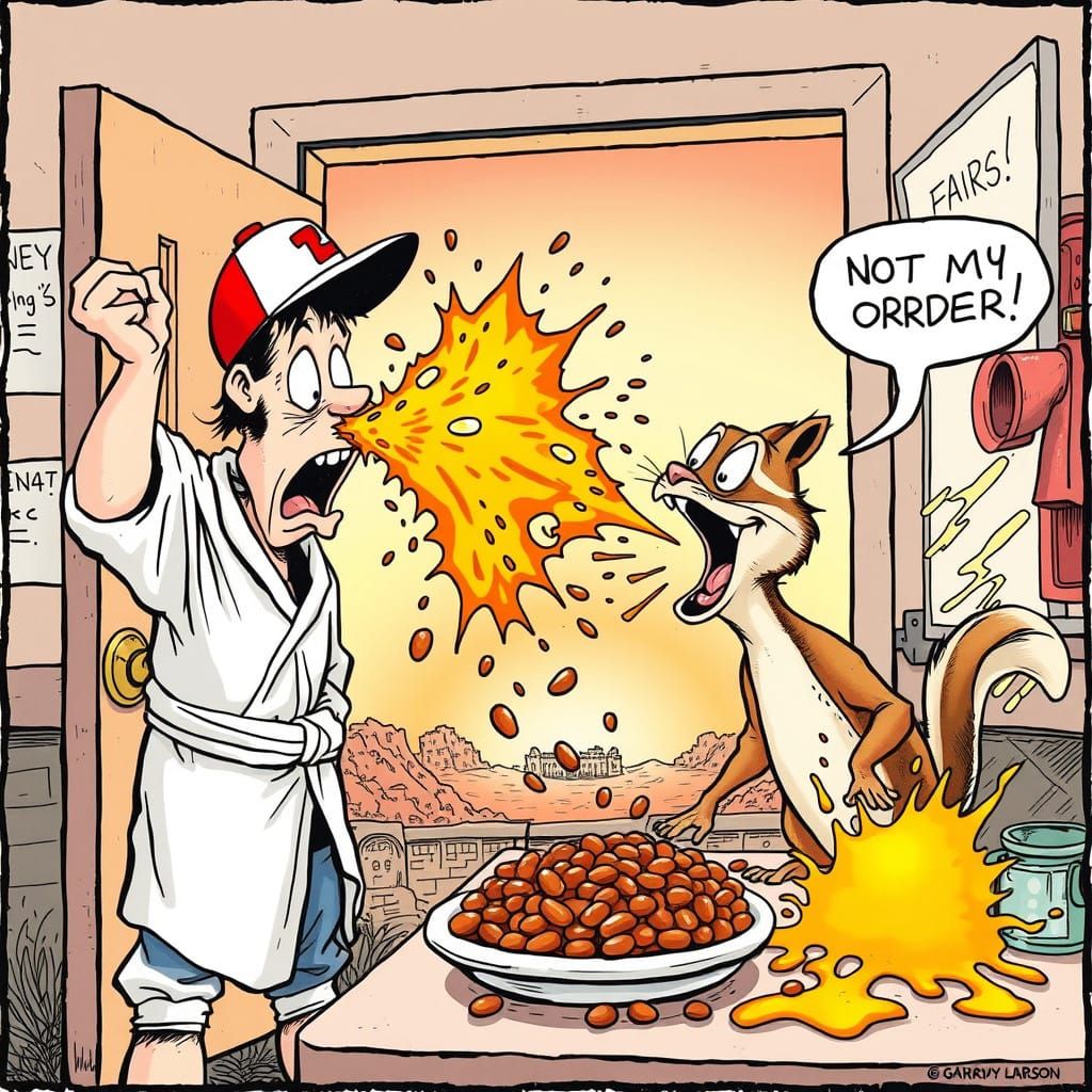 Slapstick Burrito Explosion: A Cartoon Comedy Scene