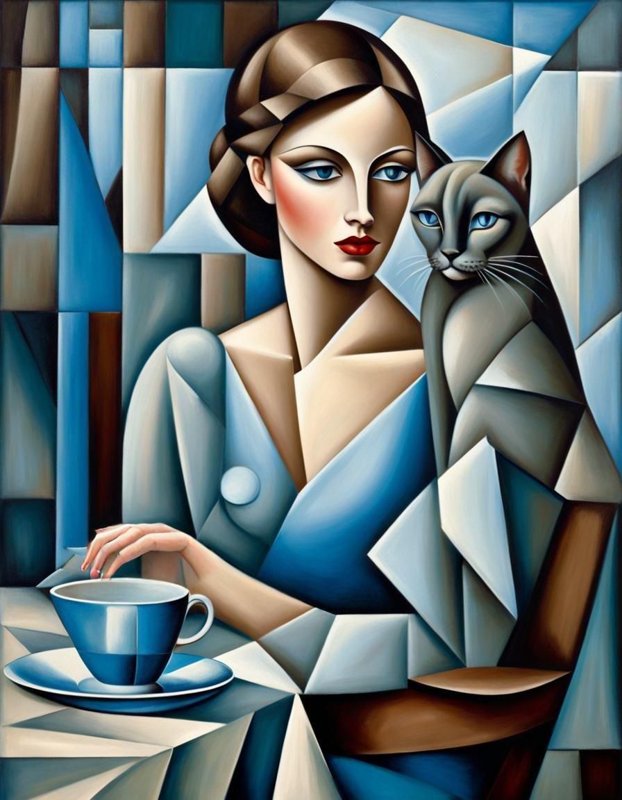 Cubism, woman and cat