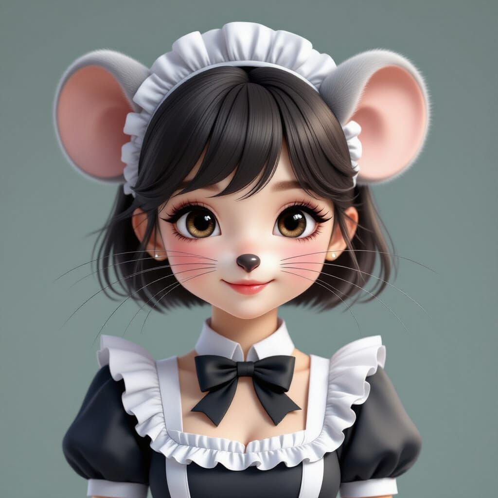 Adorable Mouse-Girl Maid in Photo-Realistic Style