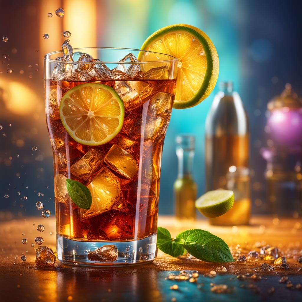 Hyperrealistic Ice Tea Glass with Splash Effect