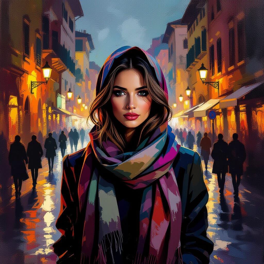 Woman in Rome Streets, Painterly Style