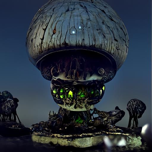 Alien Mushroom Pagan Ritual in Solarpunk Style