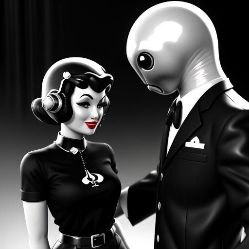 Vintage Pinup Model Flirting with Roswell Alien