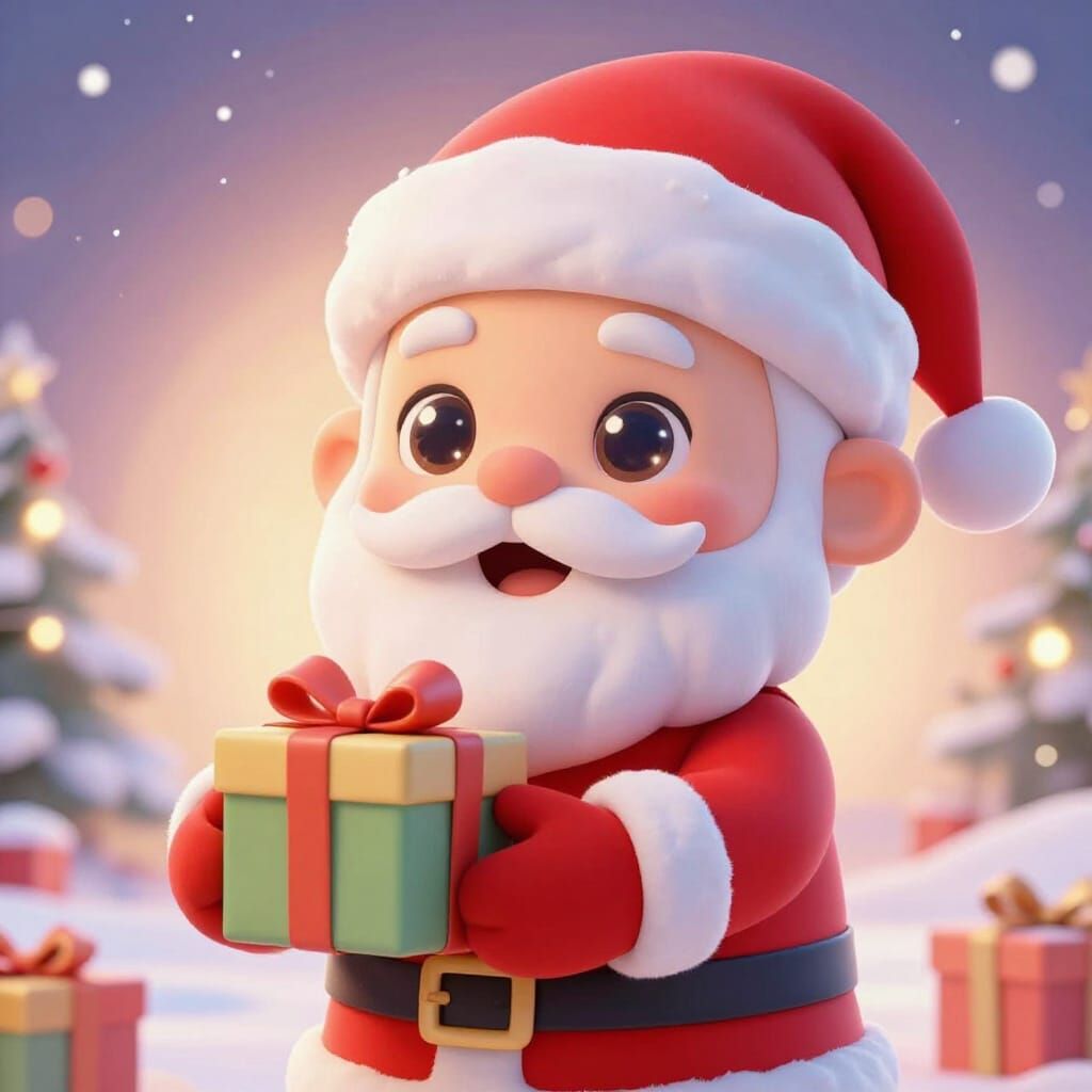 Childlike Santa Claus Giving Gifts in Magical Christmas Nigh...