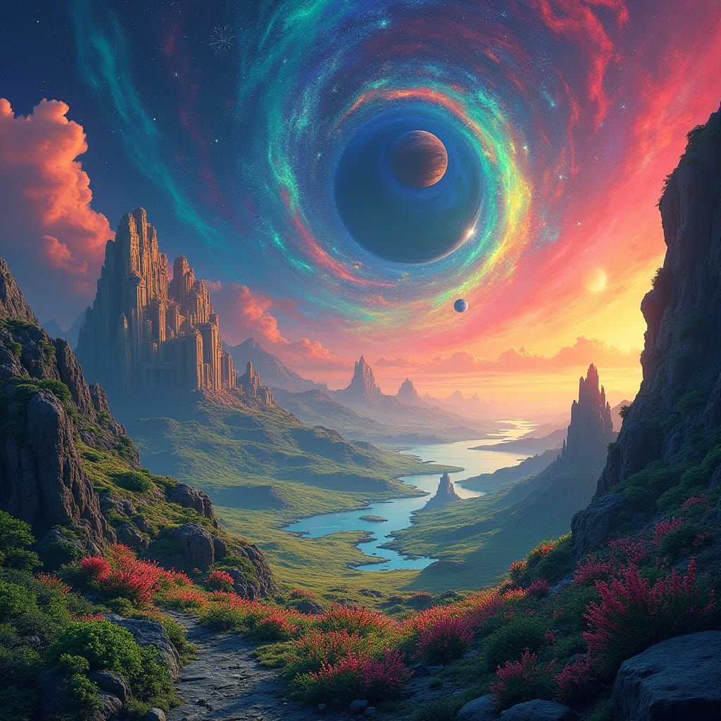 Surrealist Dreamscape on Titan with Futuristic City