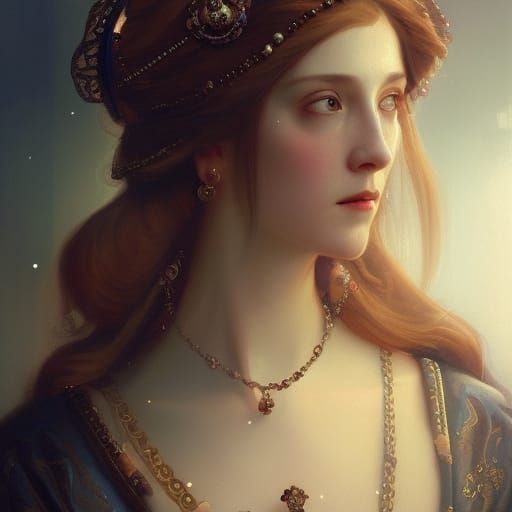 Catherine Howard Portrait in Art Nouveau Style
