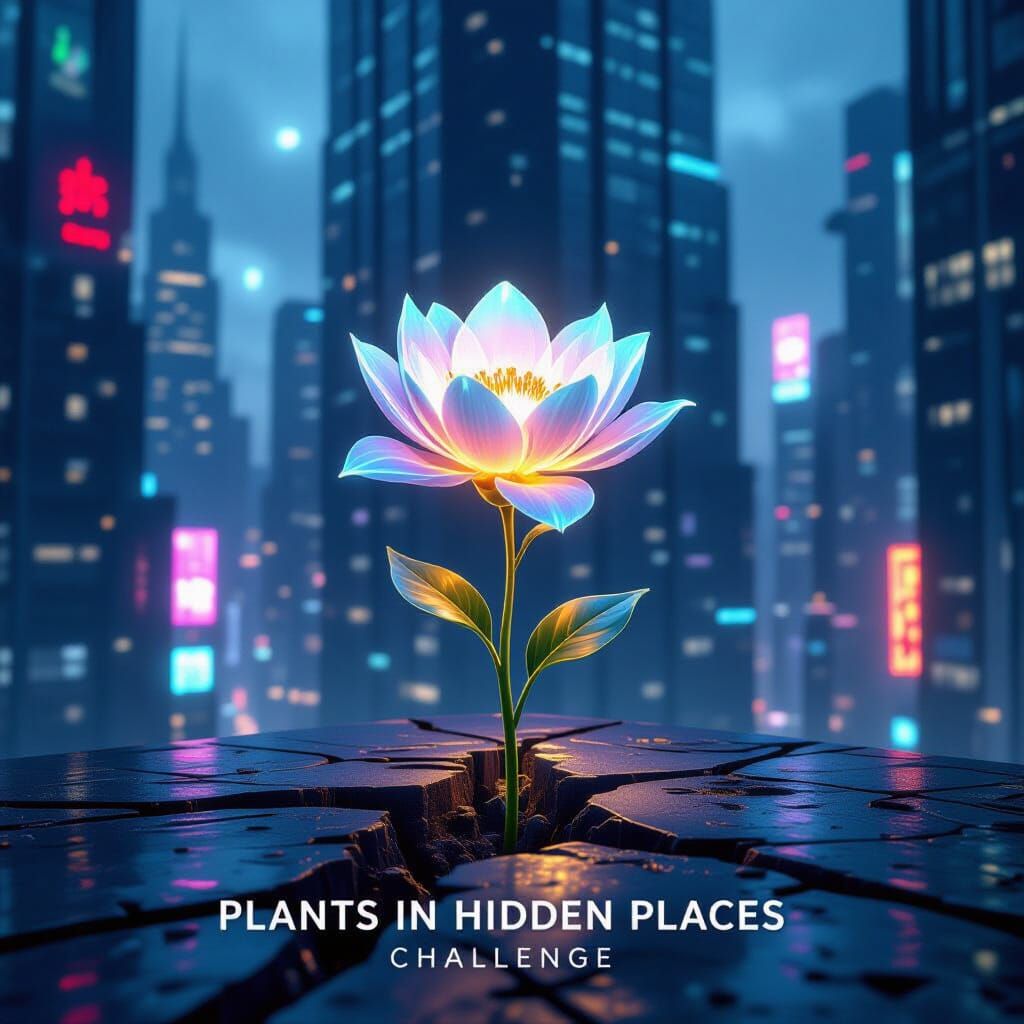 Bioluminescent Flower Sprouts in Futuristic City