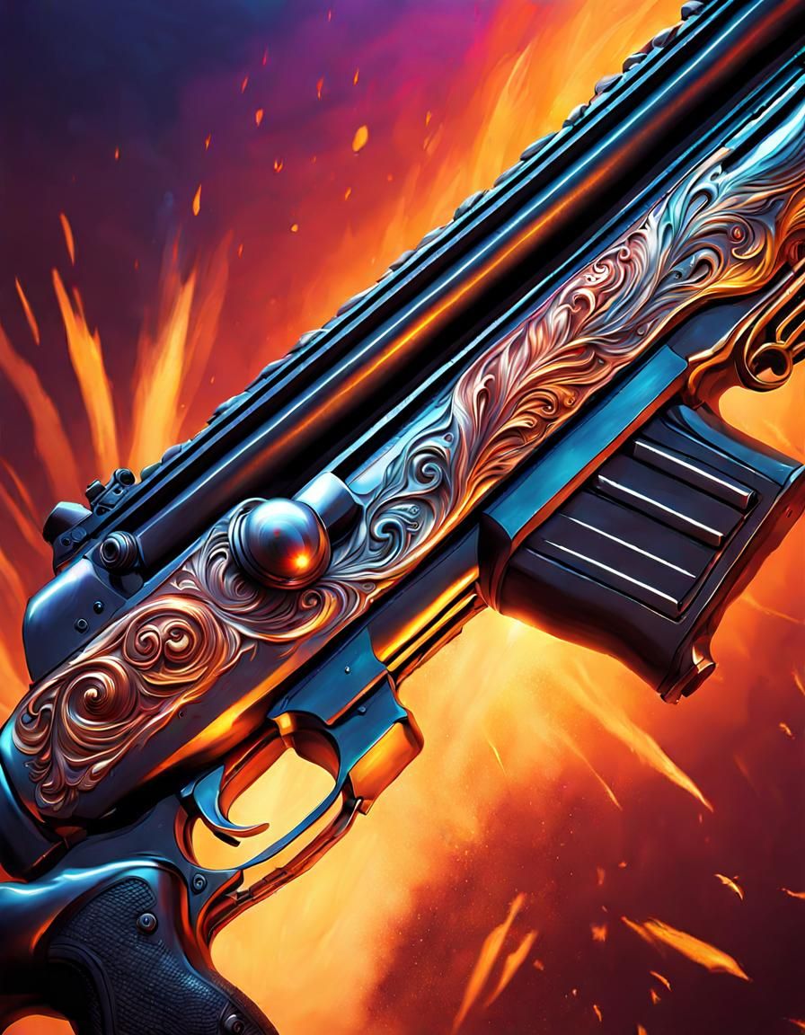 Hyperrealistic Triple-Barrel Shotgun Stare-Down