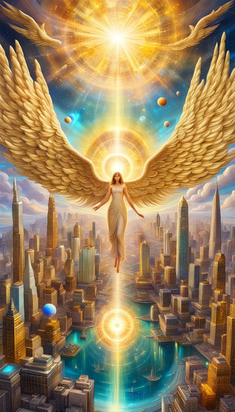 Angelic Soul Ascends to Golden City Paradise