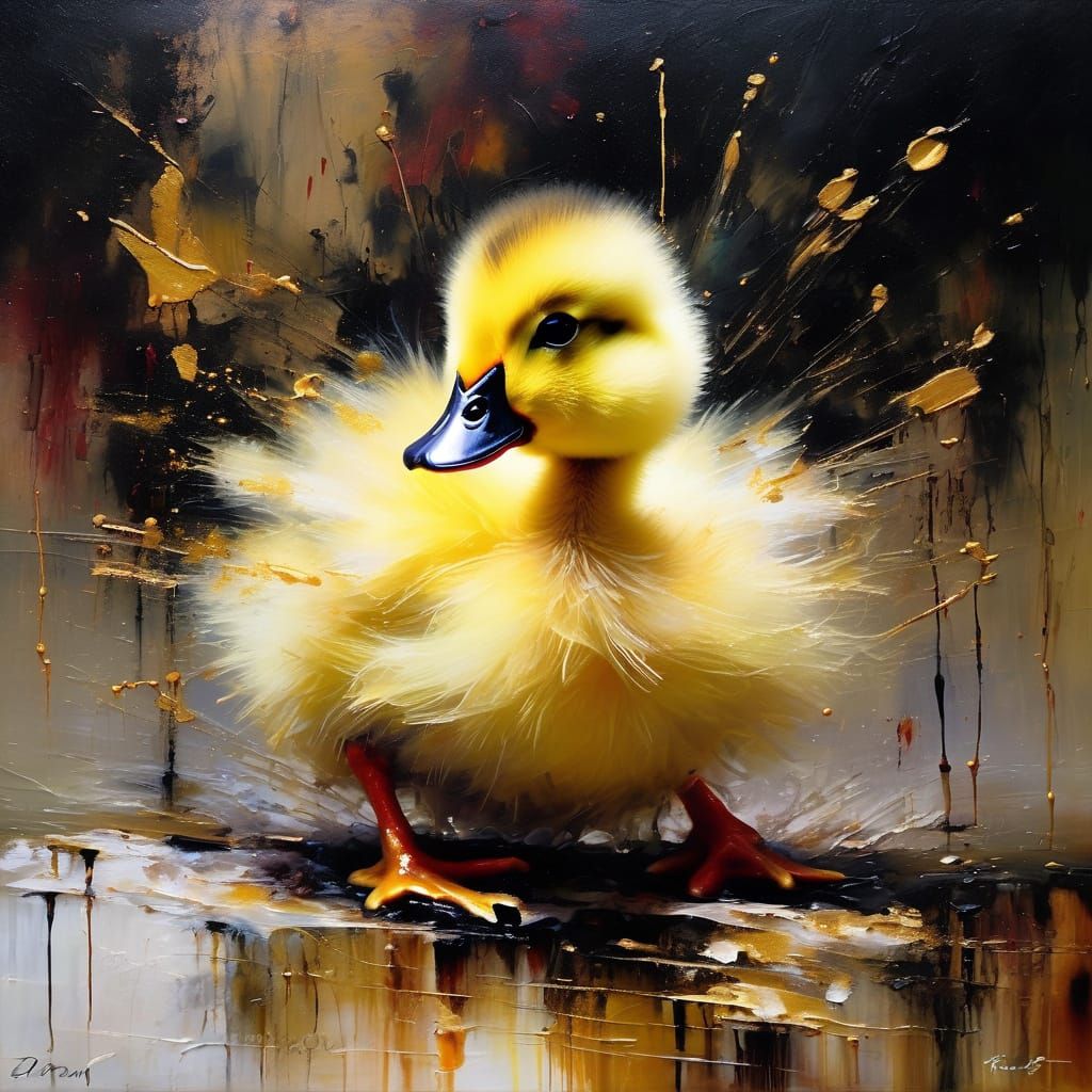 Ballet Duckling Dances Swan Lake: Expressive Oil Painting