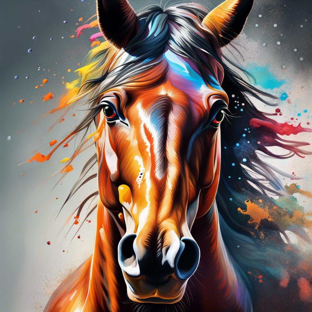 Hyperrealistic Horse Portrait with Colorful Background