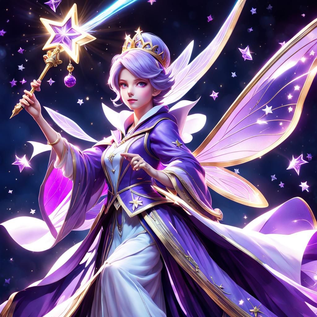 Purple Fairy Godmother Grants Wishes: Cel-Shaded Anime