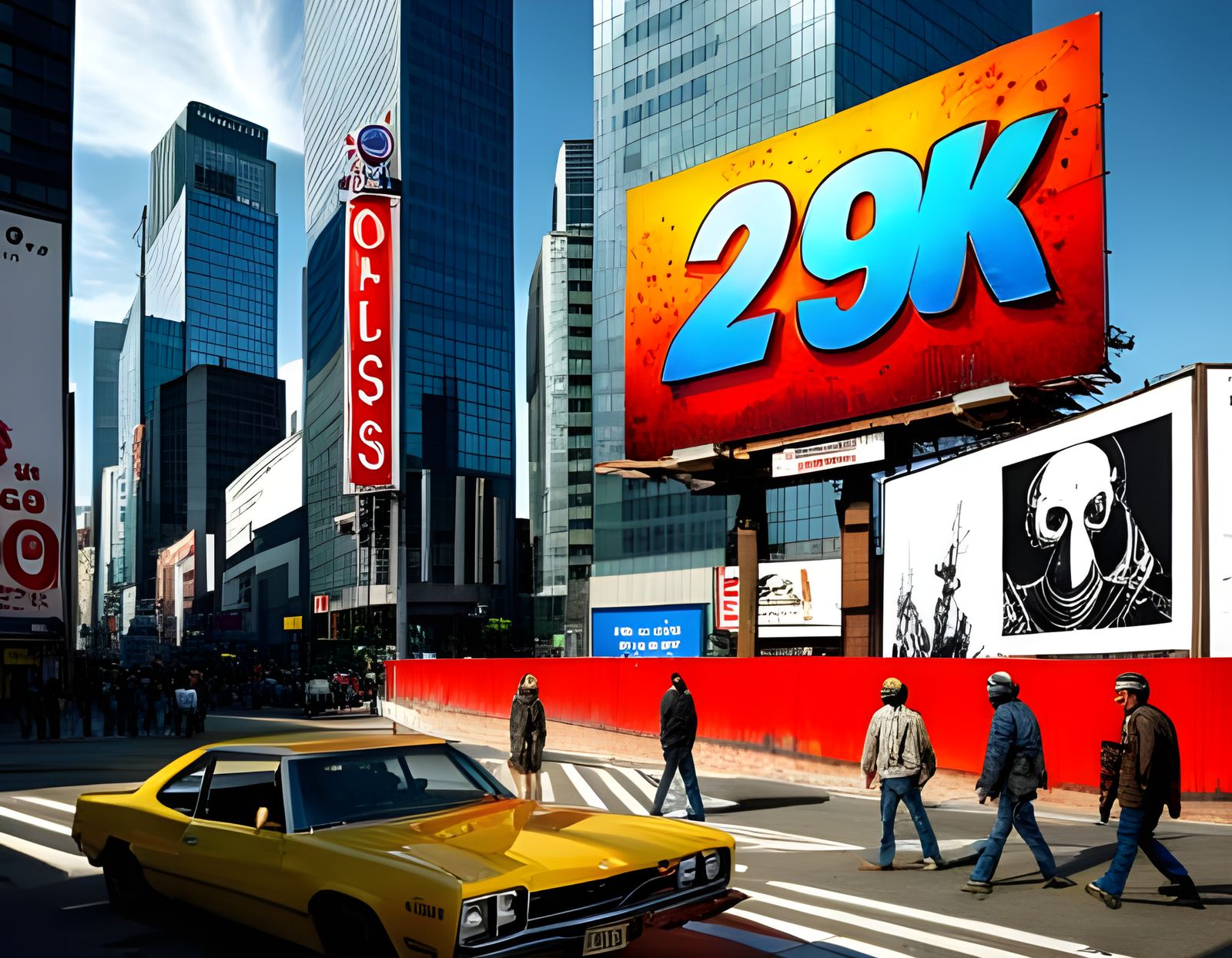 Post-Apocalyptic Billboard with Roses, Hyperdetailed Digital...