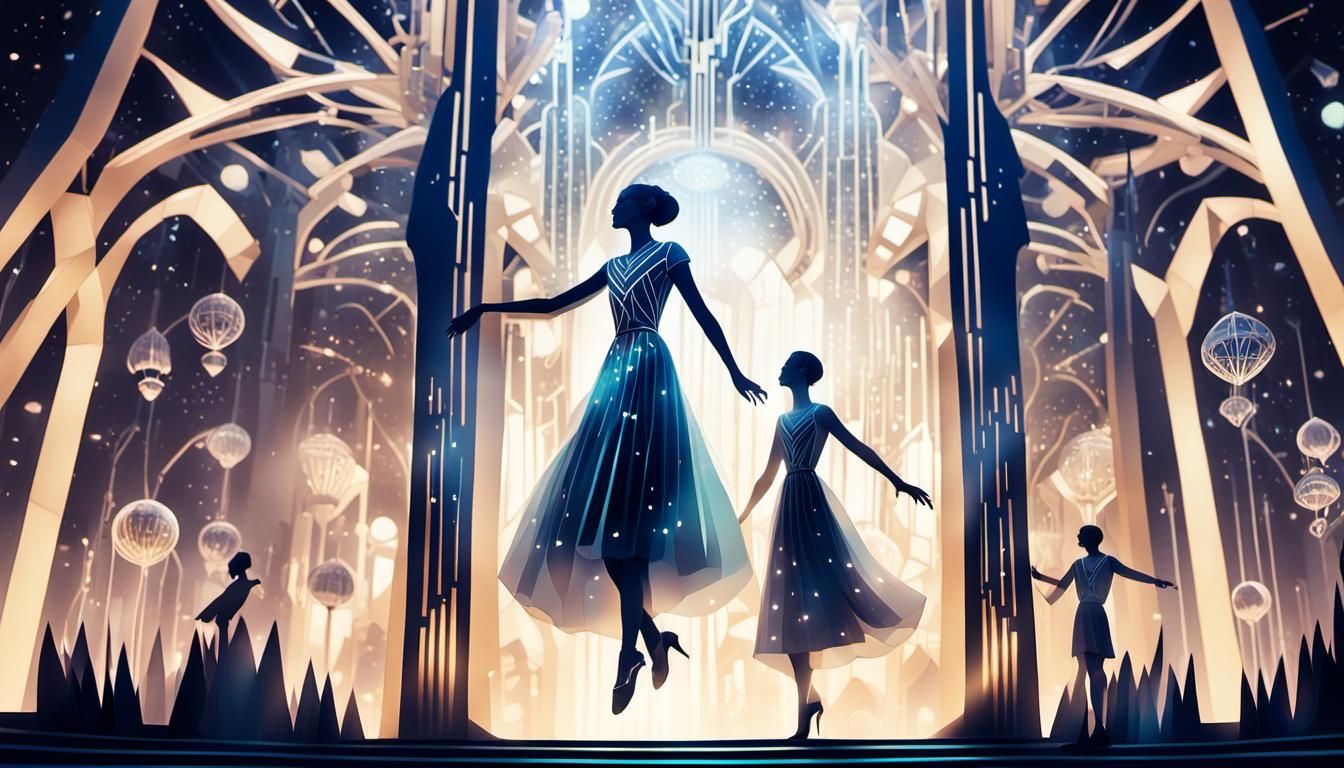 Ethereal Figures in Art Deco Dreamscape