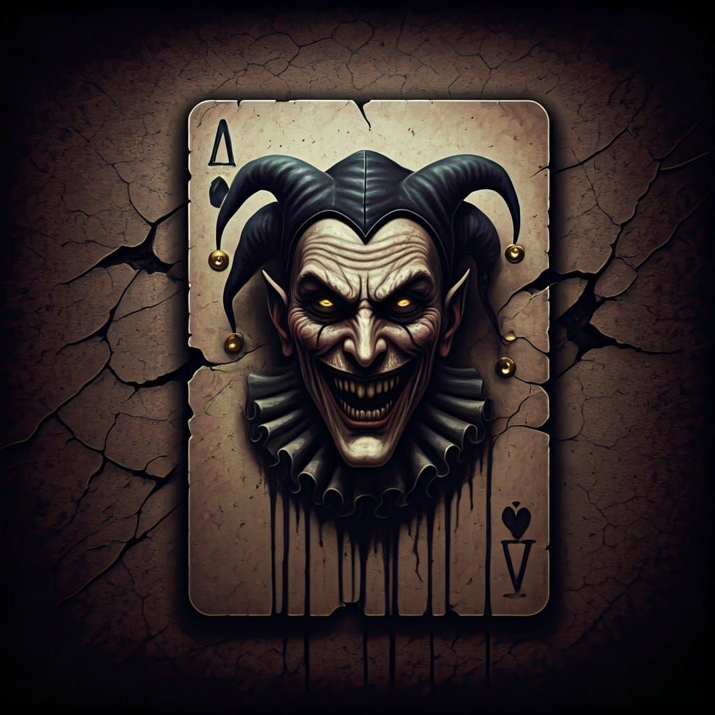 Demon Emerges from Haunting, Tattered Wall as Playing Joker