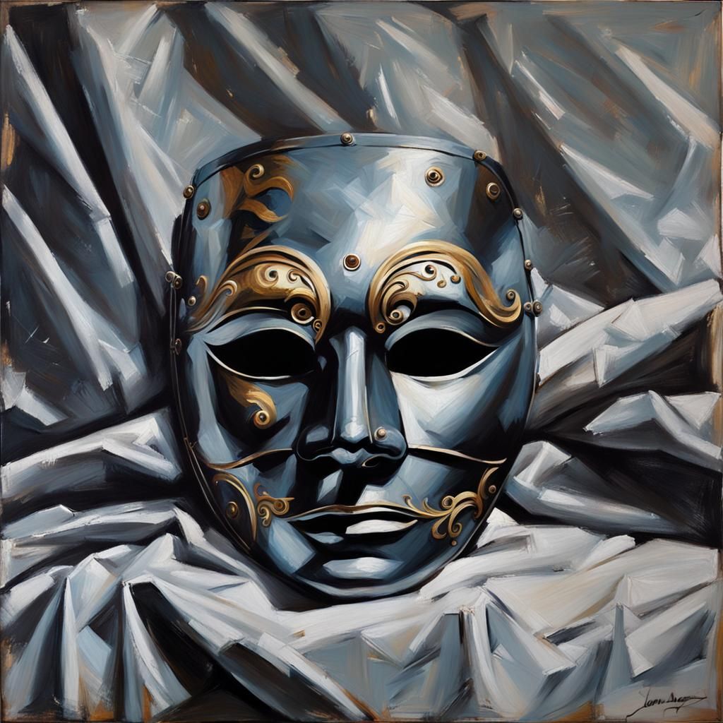 Metallic Theater Mask Oil Painting