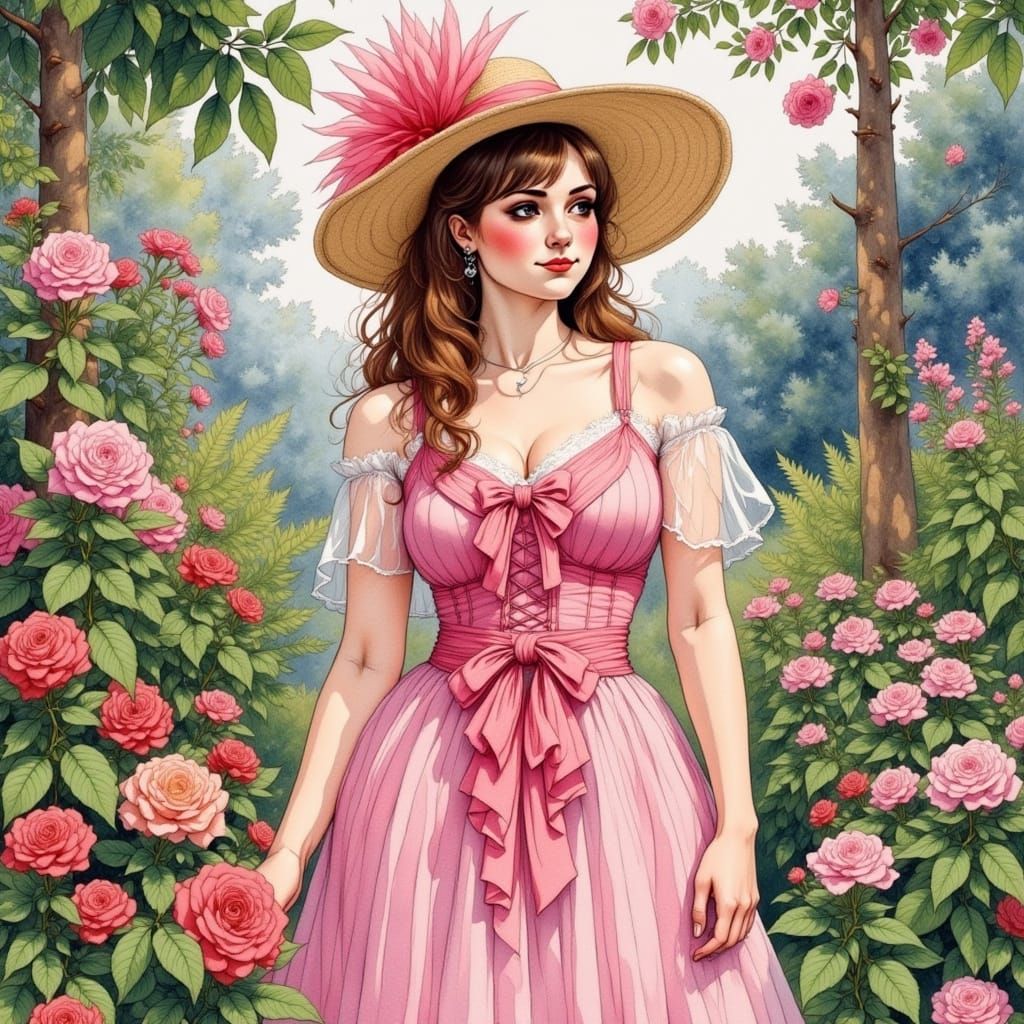 Ethereal Garden Siren in Whimsical Watercolor