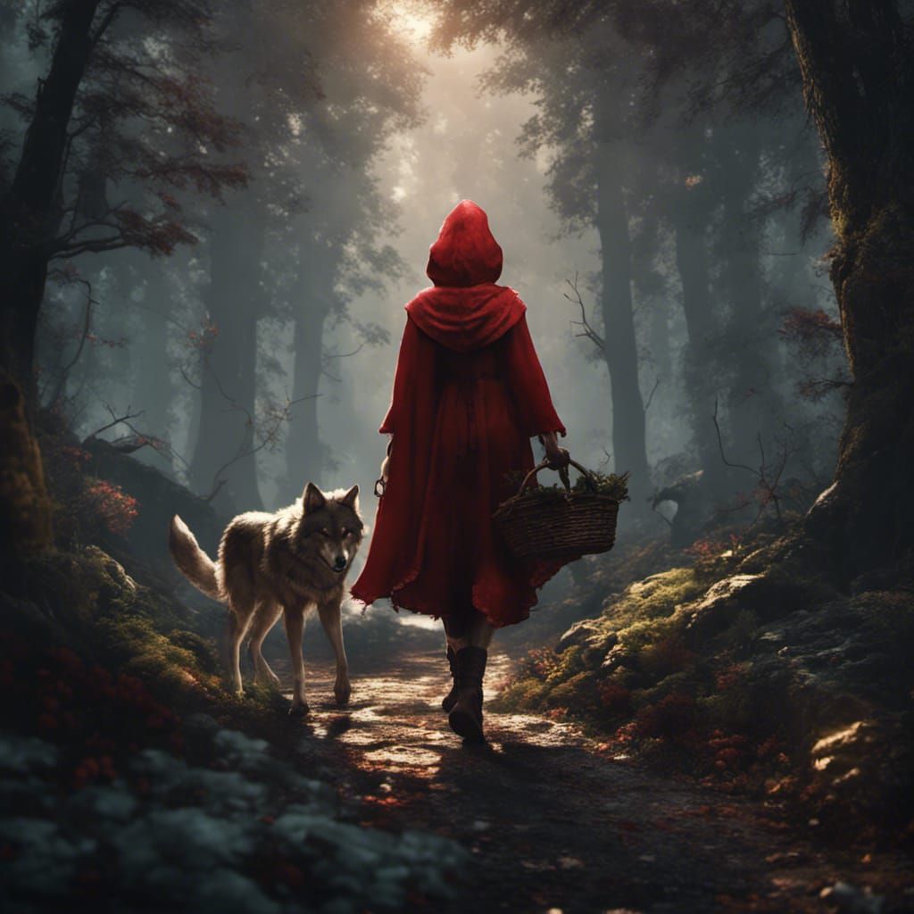 Little Red Riding Hood and Wolf: Dark Fantasy Art