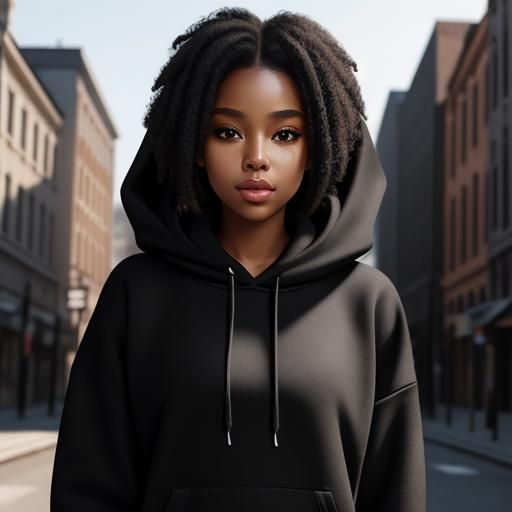 Photorealistic Mockup of Woman in Black Hoodie