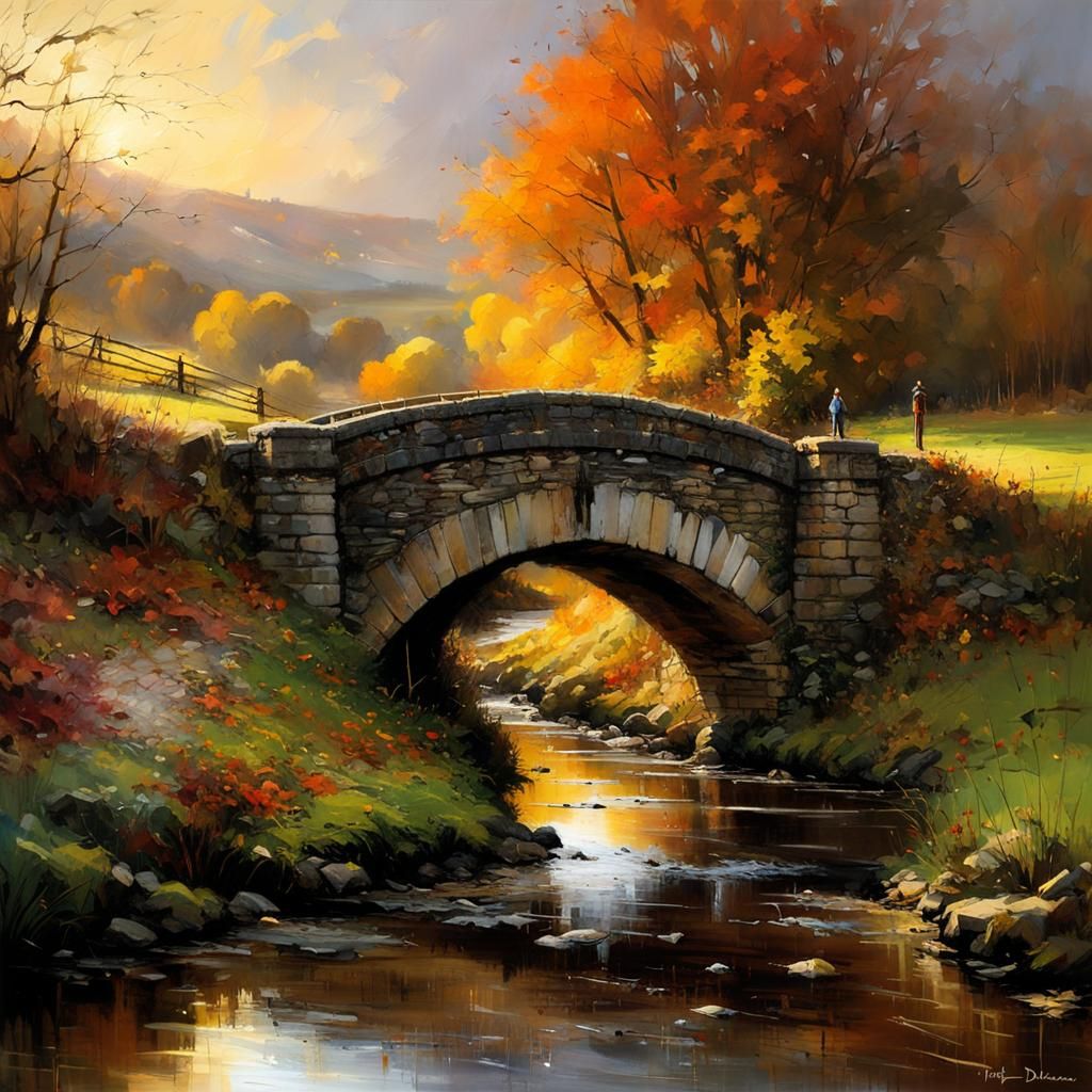 Stone Bridge at Sunset: Detailed Matte Painting