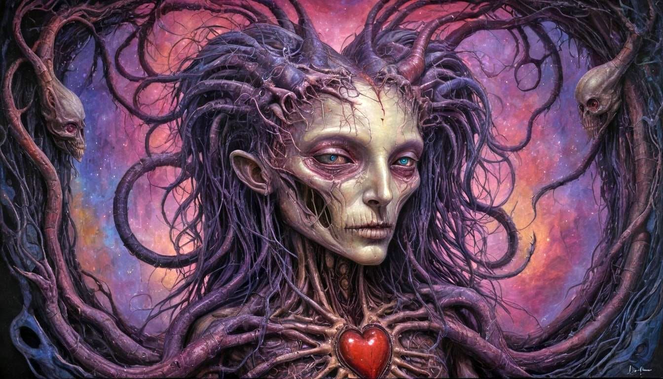 Purple Heart in Cyberspace: Surreal Fantasy Painting