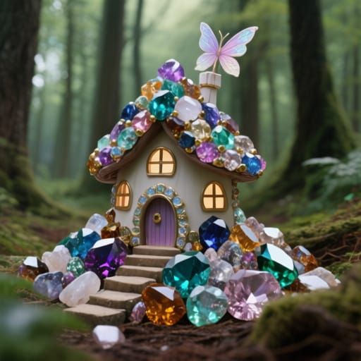 Enchanting Gemstone Fairy House in Forest