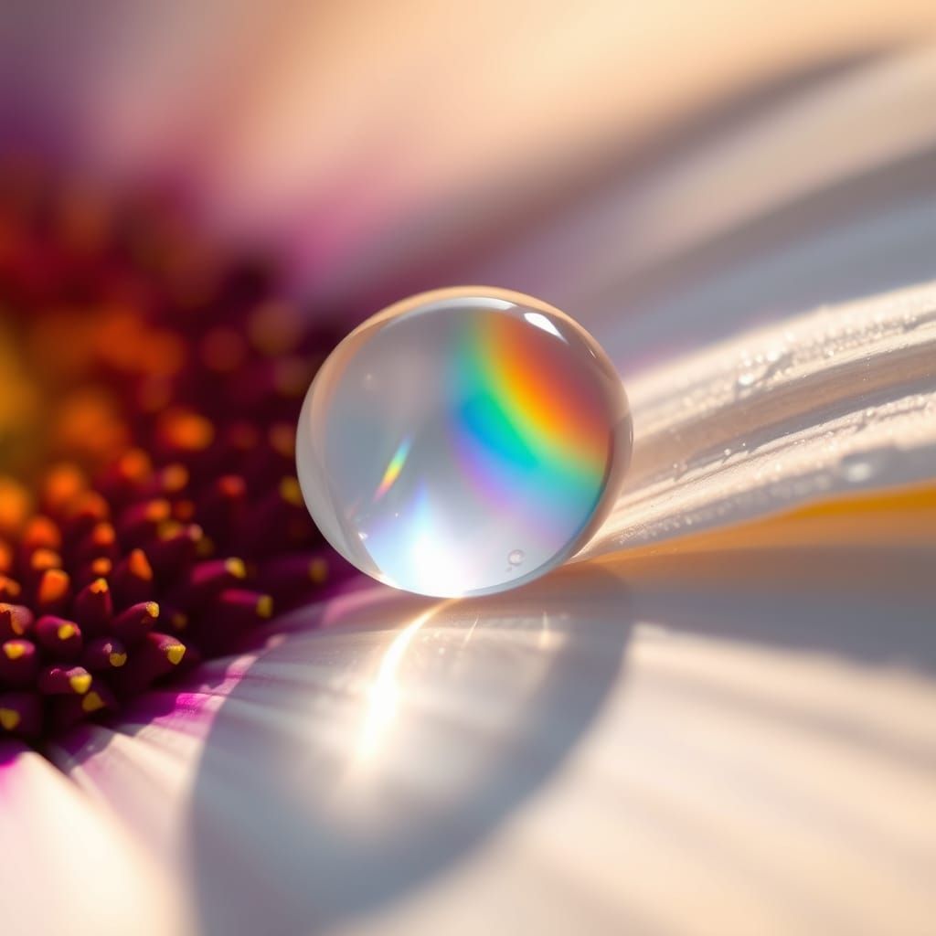Rainbow Refracted in Dewdrop: Macro Photography