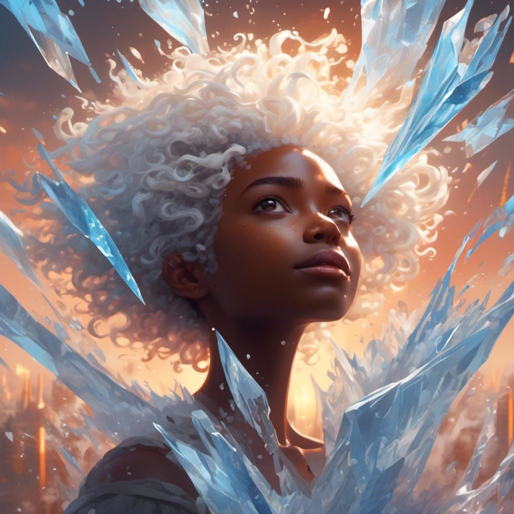 Icy Explosion Portrait in Hyperreal Style