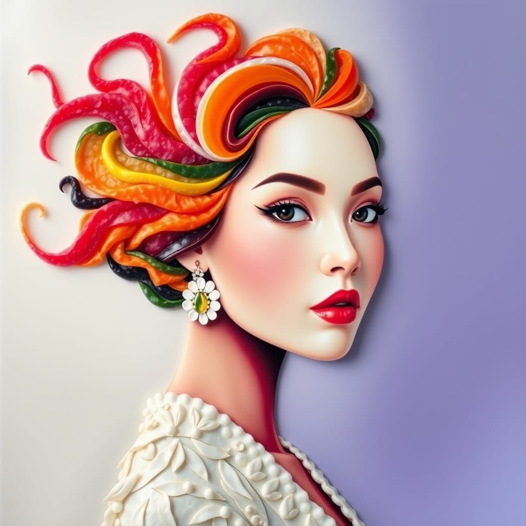 Sushi Portrait of Woman in Murakami and Monet Style