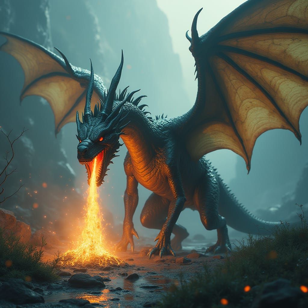 Majestic Dragon in Dark Fantasy Sci-Fi Realm