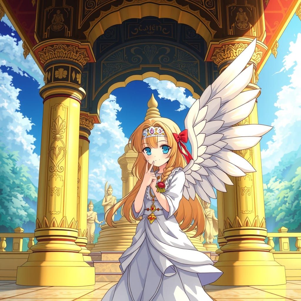 Angel in a Hindu Temple, Inspired by Anime Art