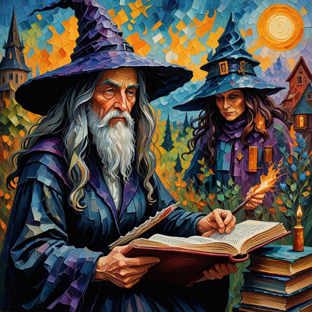 Magical Scholars in Neo-Impressionist Oil