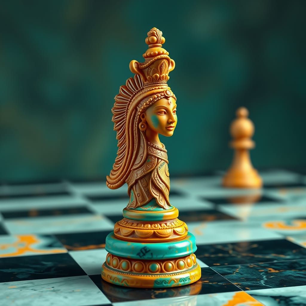 Intricately Carved Indian Queen Chess Piece