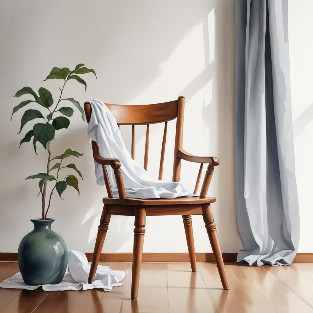 Watercolor Still Life of a Wooden Chair