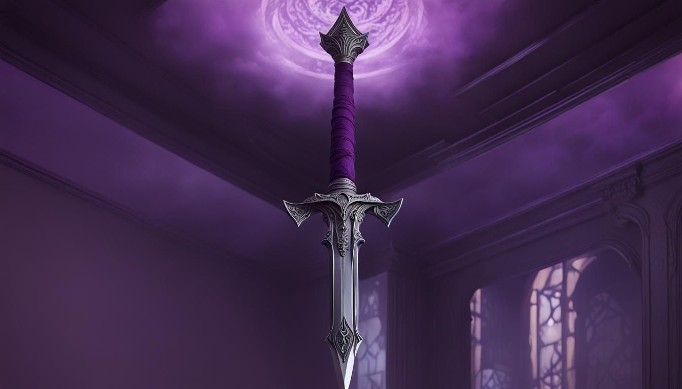 Dark Fantasy Sword in Purple Room, Hyperdetailed Art