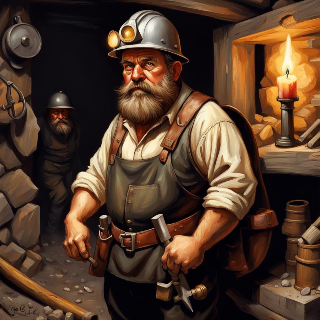 Dwarf Miner in a Realistic, Sinister Mine