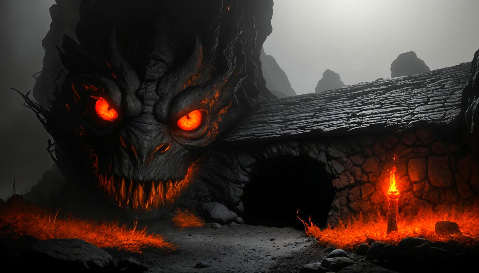 Surreal Cave Scene in High Contrast Lighting