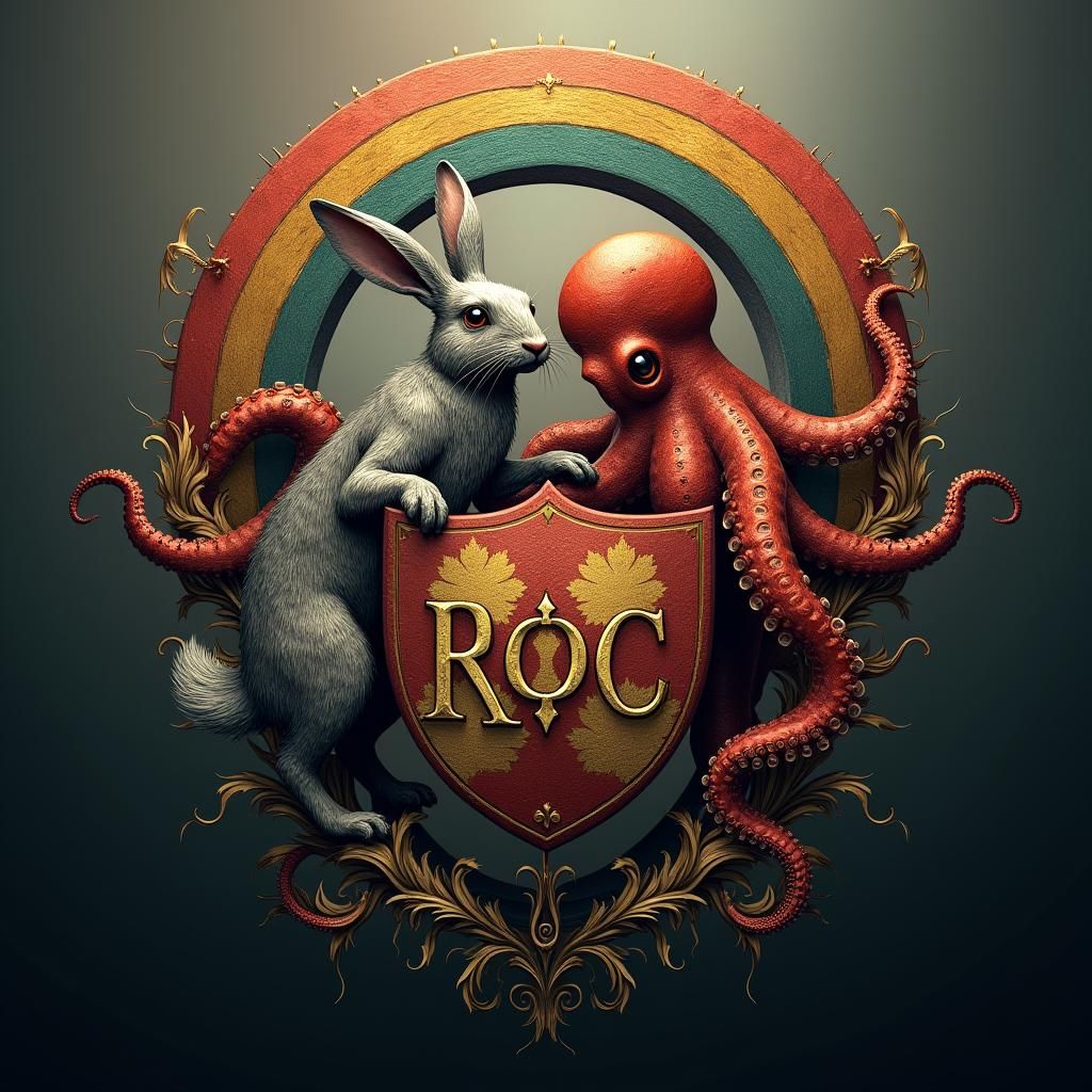 Medieval Coat of Arms with Rabbit and Octopus