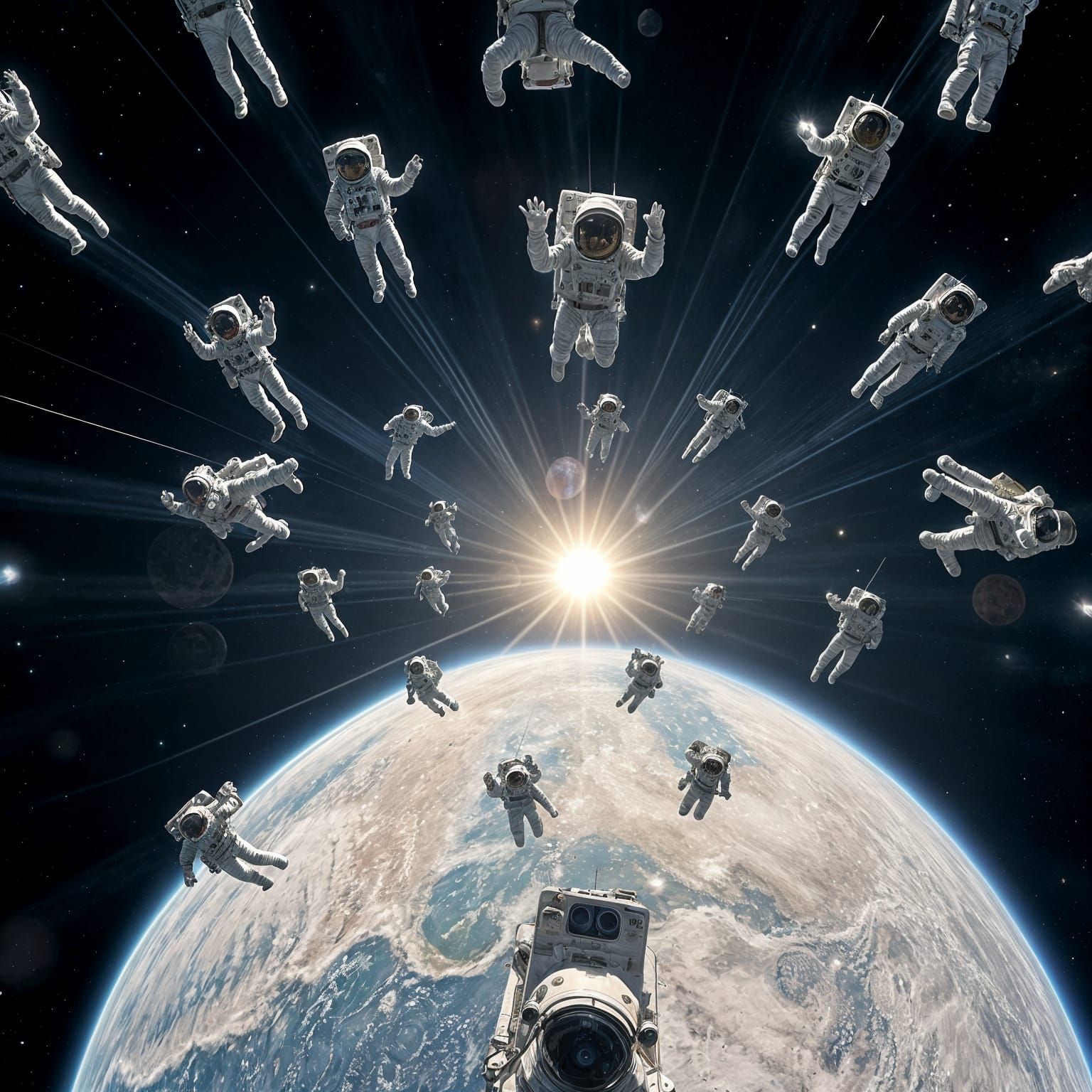 Astronauts in Flower Formation Soar Through the Galaxy