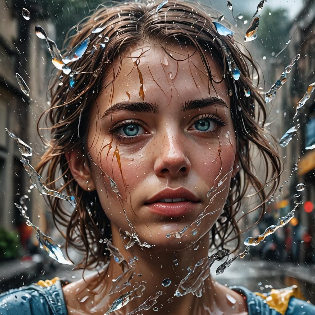 Hyperrealistic Rainy Day Crystal in Splash Art Style