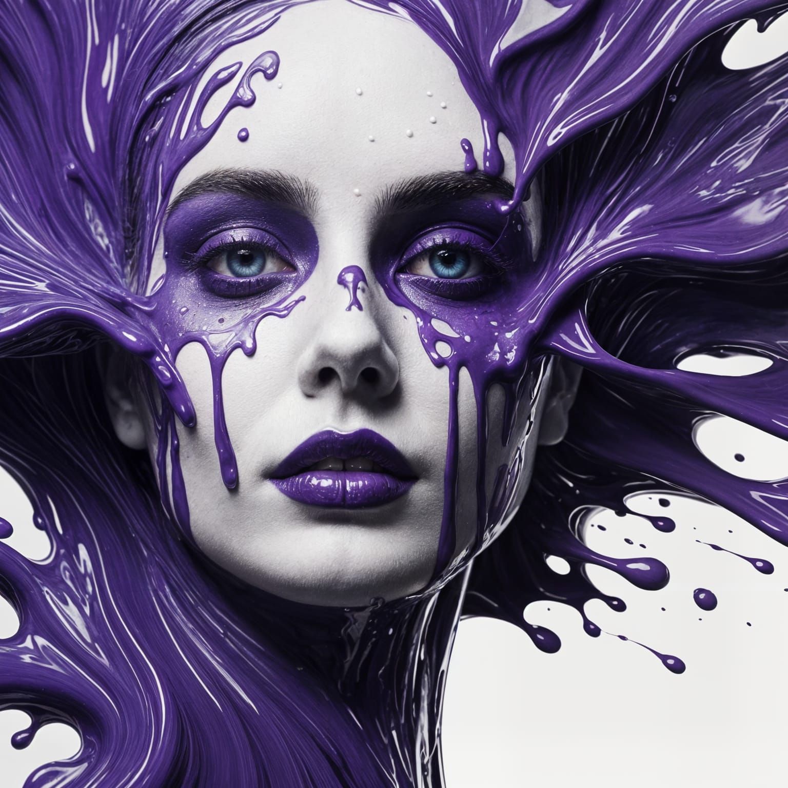 Face Drenched in Vibrant Purple Paint