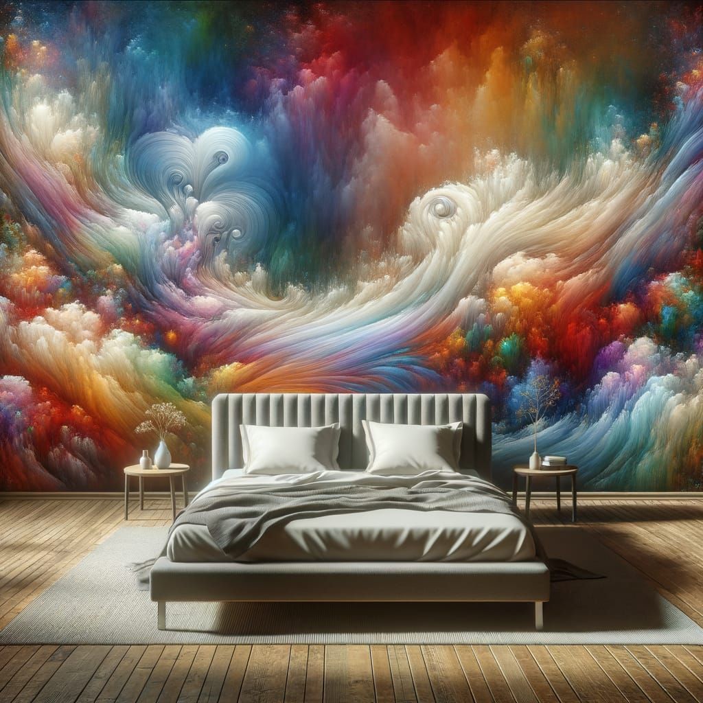 Hyperrealistic Double Bed with Vibrant Backdrop
