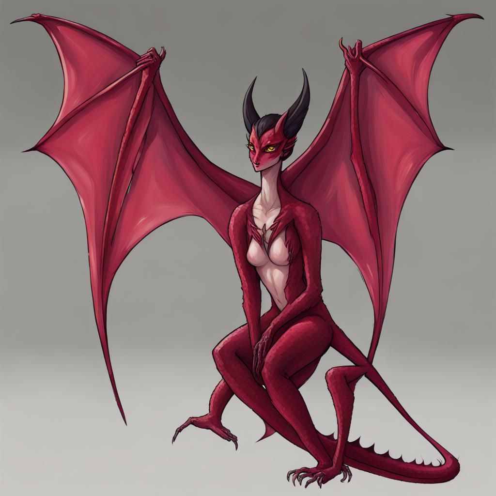 Ruby Dragon Person with Bat Wings