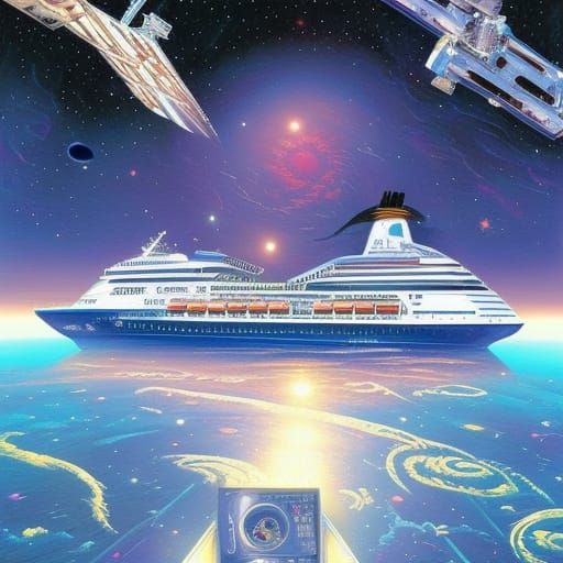 Space Cruise Ship in Comic Book Art Style