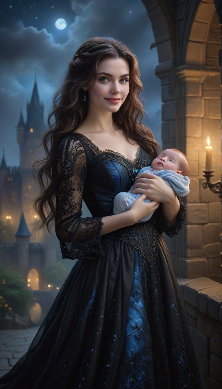 Ethereal Fantasy Portrait of Mother and Child in Dracula's C...