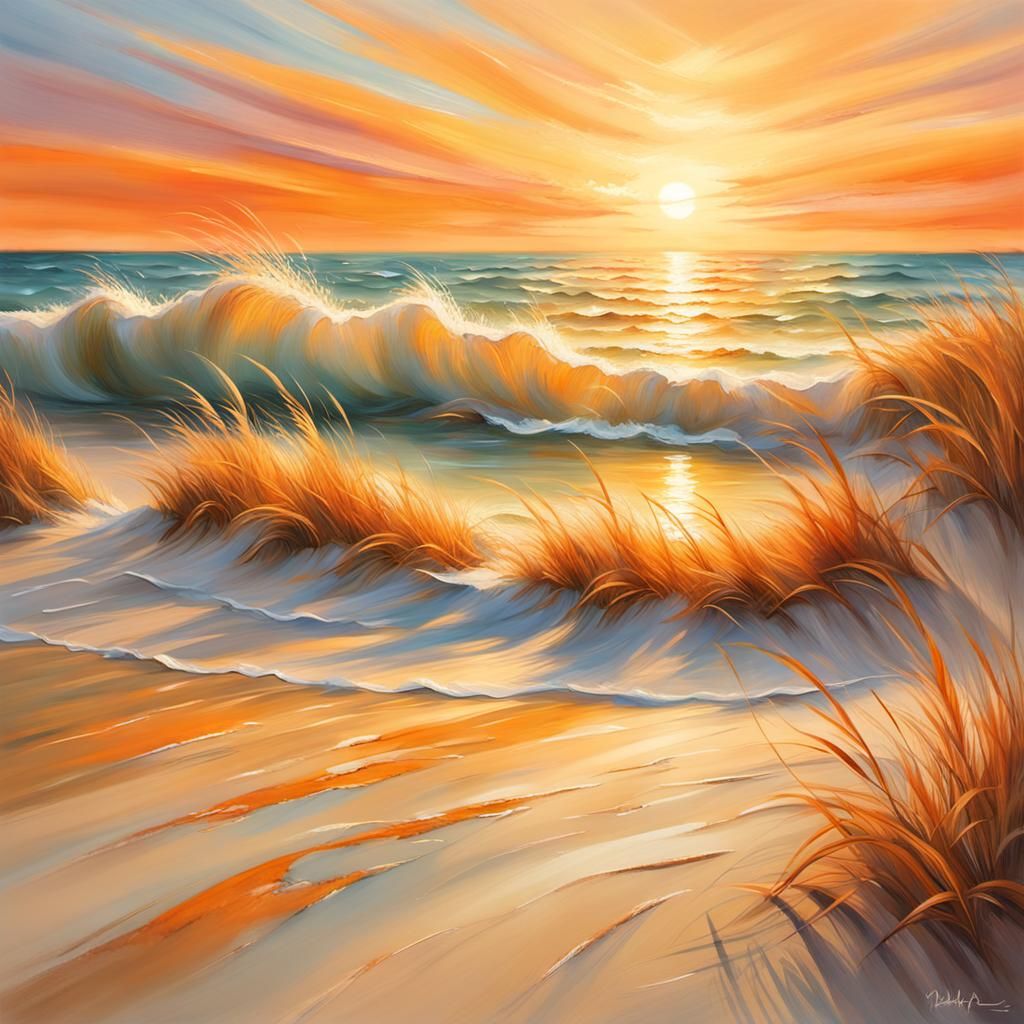 Dreamy Sunset Seascape in Impressionist Style