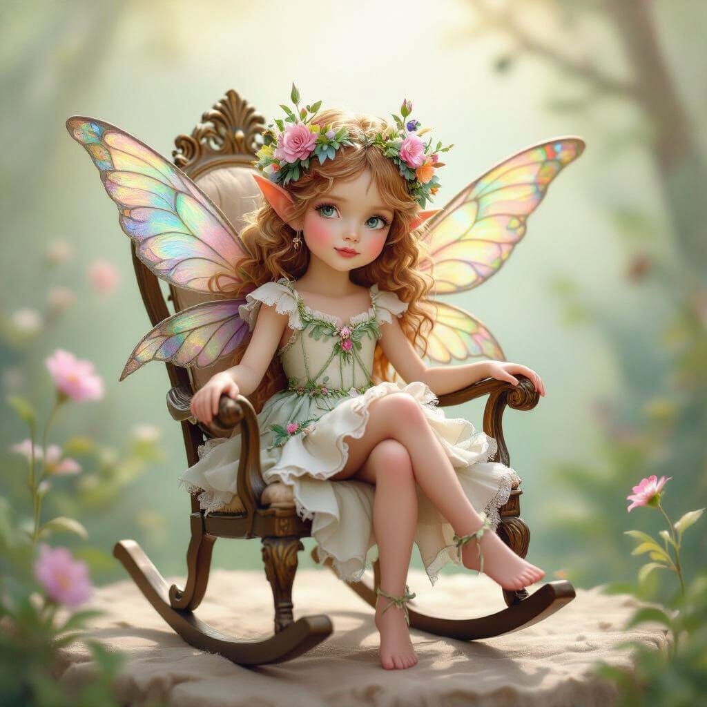 Delicate Fairy on Rocking Chair in Whimsical Style