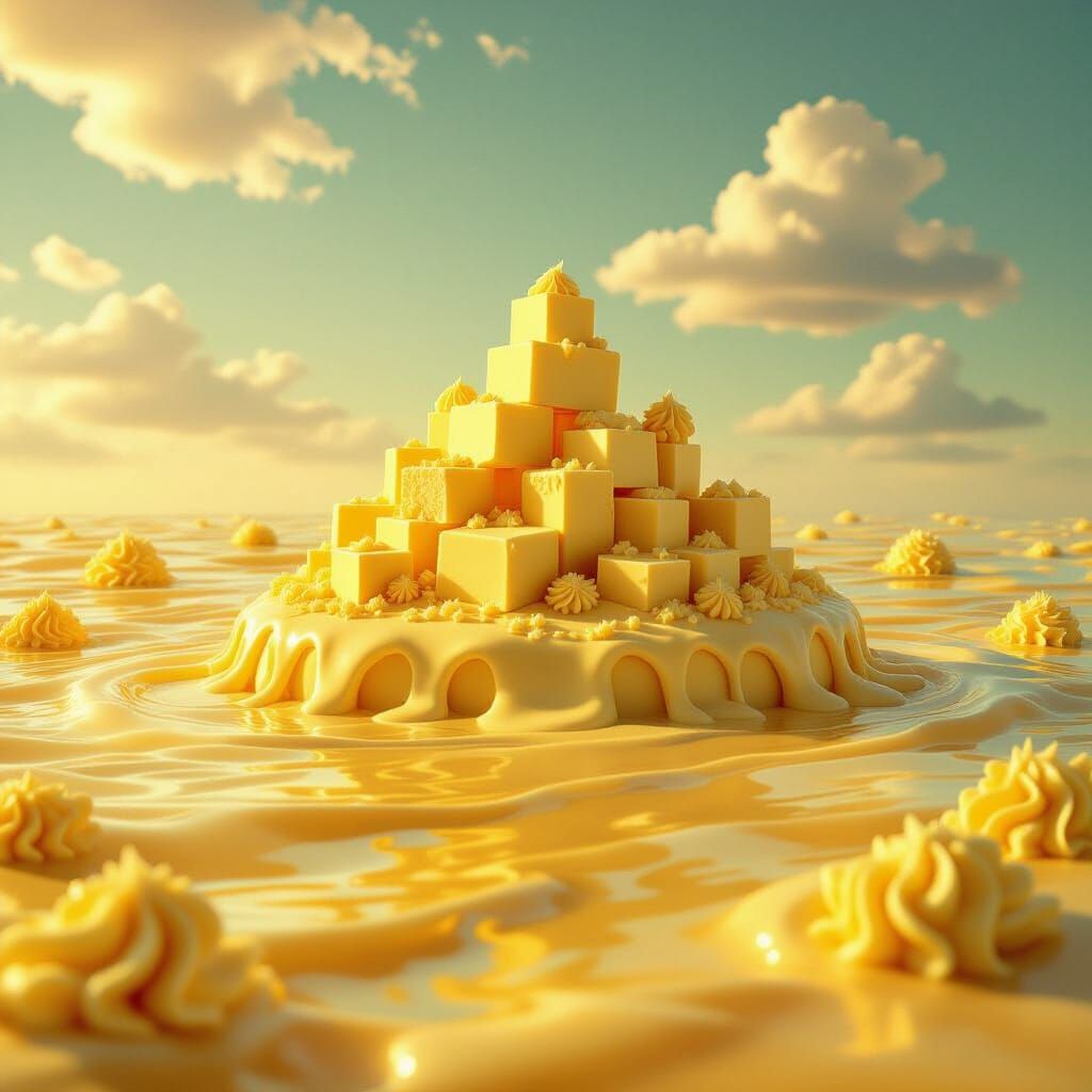 Surreal Butter Ocean Island Landscape