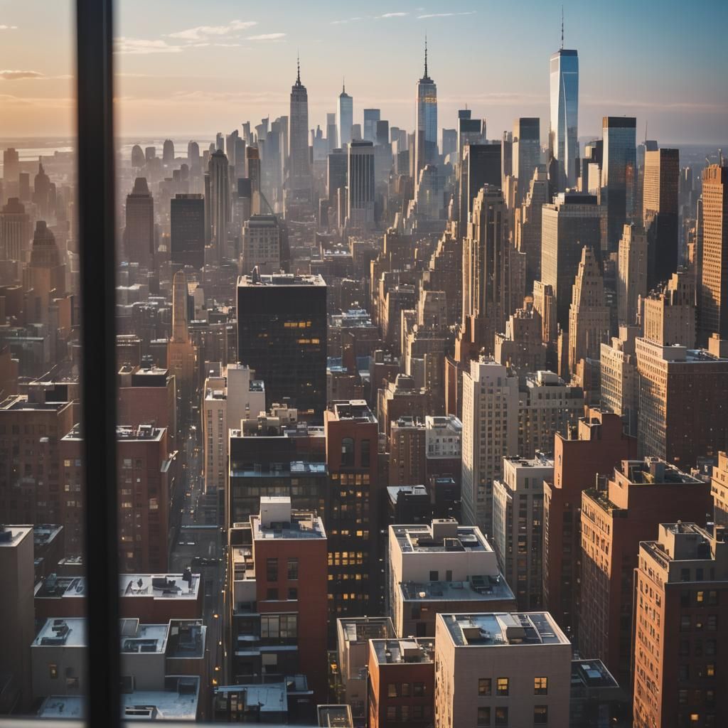 New York Cityscape Through Apartment Window